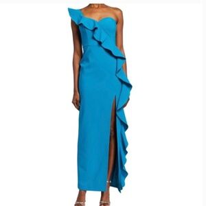 Aidan Mattox One-Shoulder Cascading Column ruffle Dress14